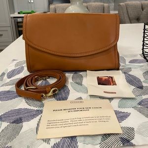 Vintage Coach Sterling Crossbody Clutch Bag British Tan #9945